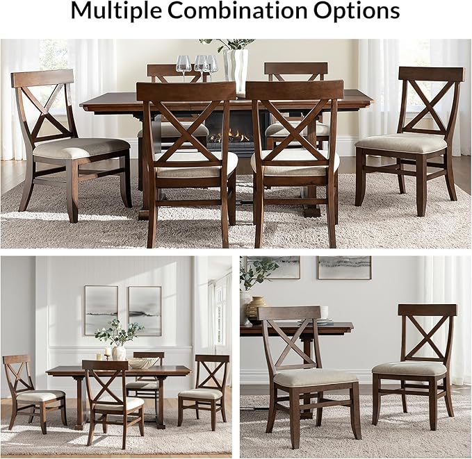 Wood Dining Chairs Set of 6, Modern Farmhouse Kitchen Dining Room Chair, Upholstered Dinner Chair with Back Wood Legs for Restaura, Cofe and Hotel Walnut