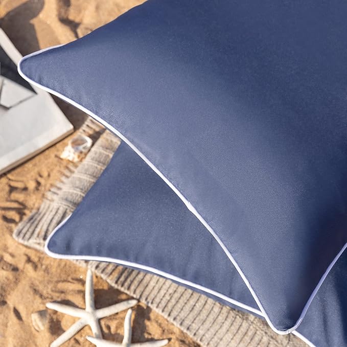 Phantoscope Pack of 2 Outdoor Waterproof Solid Throw Decorative Pillow Cover Decorative Square Outdoor Pillows Cushion Case Patio Pillows for Couch Tent Sunbrella, Dark Blue 12x20 inches 30x50 cm