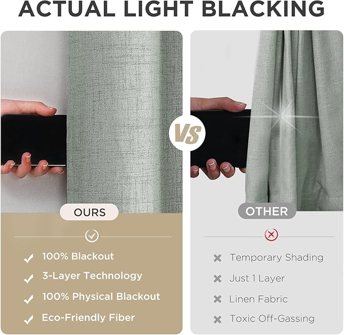 Joydeco Sage Green Blackout Curtains 108 Inches Long, Extra Long Curtains 108 Inch Length 1 Panel for Bedroom, Thermal Insulated Linen Black Out Curtains with Grommets(100x108, Sage Green)