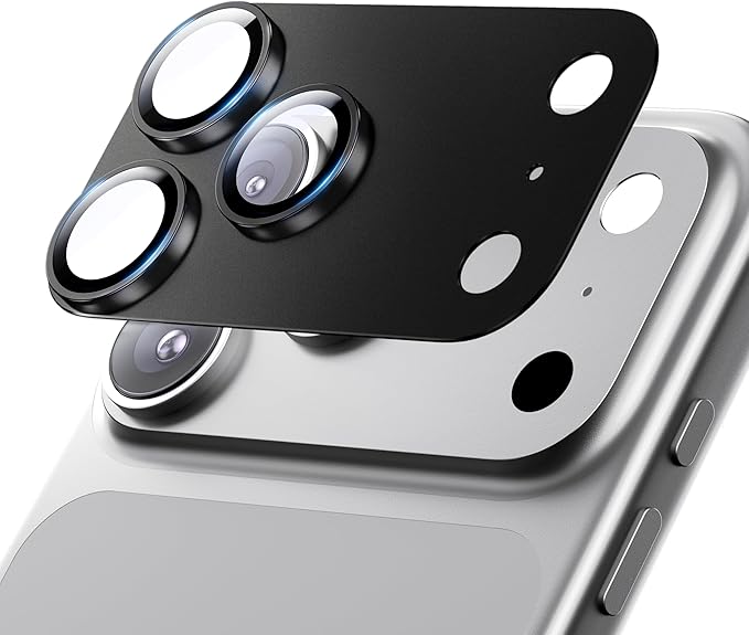 for iPhone 17 Pro Camera Lens Protector - 12FT Shatterproof | Military Grade Protection Strong Adsorption 9H+ Tempered Glass Camera Screen Full Protective Cover Case Friendly Black