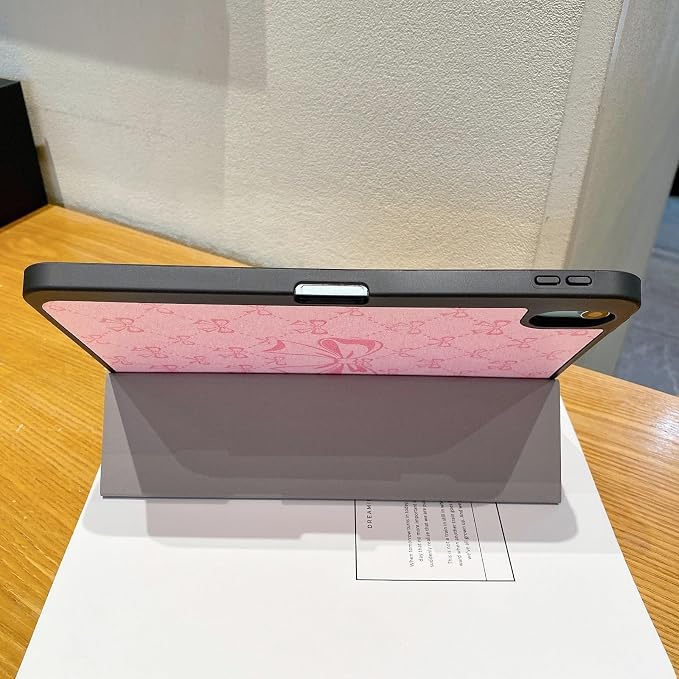 Tablet Case for iPad 11th A16 Generation 11 Inch 2025 / iPad 10th Generation 10.9 Inch 2022 Trifold Stand Smart Protective Cover Soft TPU Back Auto Wake &amp Sleep(Hot Pink Bow)