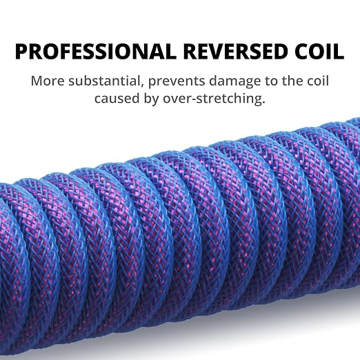 GUNMJO Pro Custom Coiled USB C Cable for Gaming Keyboard Double-Sleeved Mechanical Keyboard Cable with Detachable Metal Aviator 1.5M USB-C to USB-A Blue Color