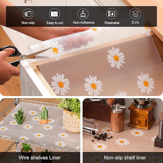 Cooyes Shelf Liner – Premium Non-Adhesive Cabinet & Drawer Liner for Kitchen – Waterproof Shelf Paper with Modern Pattern – Durable EVA Cabinet Mat – Easy to Cut (17.5" W x 197" L)