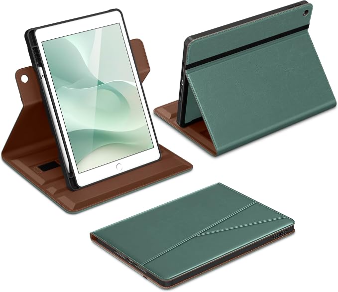 DTTO for iPad 9th/8th/7th Gen Case 10.2 Inch (2021/2020/2019) Brown | 360 Degree Rotating Premium Faux Leather Folio Stand Cover with Pencil Holder Auto Sleep/Wake Multiple Angles Hand Strap