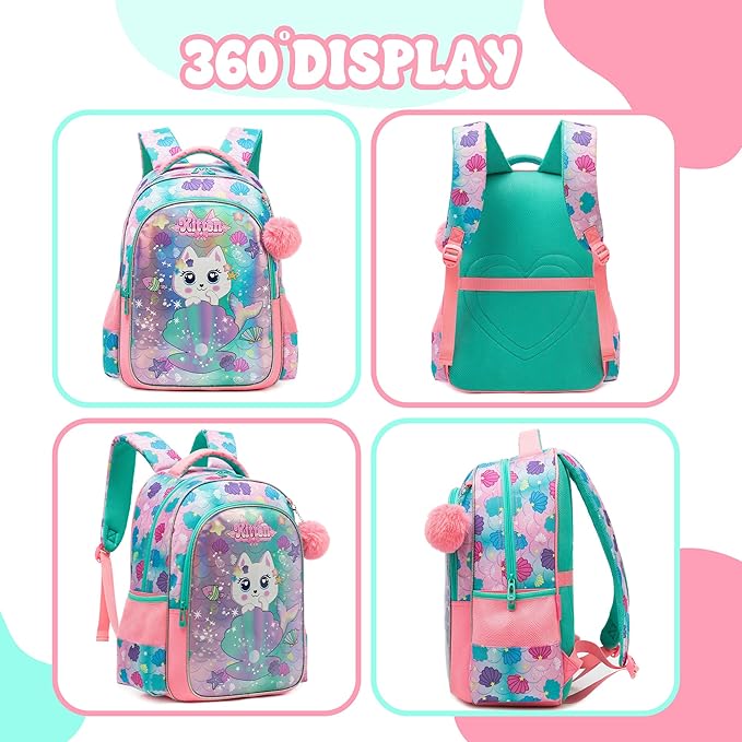 School Backpack for Girls 8-12 Backpacks for Girls Backpack with Lunch Box Kids Bookbag for School Aesthetic Backpacks for Elementary Middle Pink Schoolbag for Girl