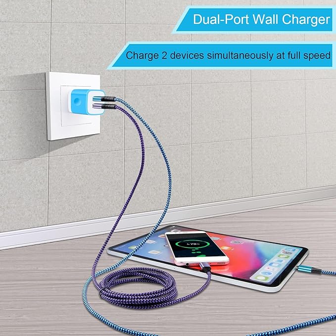 USB Type C Charger Plug Dual Port Fast Wall Charger Phone Charging Block with 2Pack 6Ft C Cable for Samsung Galaxy S26 S25 S24 S23 S22 S21 S20 A16 A54 A53 A23iPhone 17 16 15Google Pixel 10 9 8 7 Pro