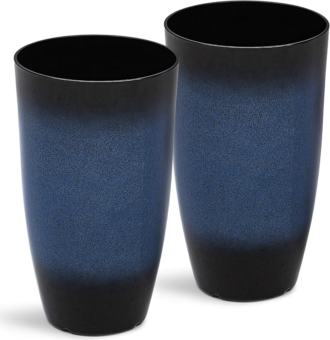 23.8" Large Tall Planters Set of 2 Plant Pot Plastic Flower Pots Outdoor Gradient Cobalt Blue Finish Front Porch Decor Pot Weather-Resistant & Lightweight for Garden, Patio, Deck, Indoor