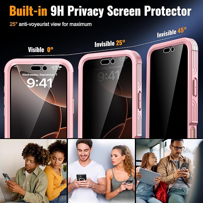 360° Protection Magnetic for iPhone 16 Pro Case Built-in 9H Privacy Screen Protector & Metal Stand[Fit for Magsafe][Anti-Spy][Lens Protector] Heavy Duty Shockproof Phone Case for iPhone 16 Pro