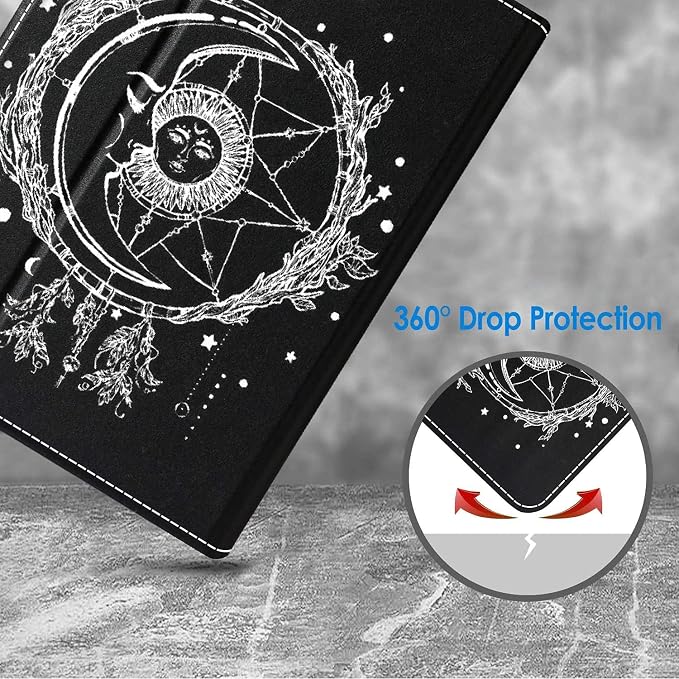 Case for Kindle Fire HD 8/Fire HD 8 Plus Tablet (12th/10th Gen 2022/2020 Release) - Slim Lightweight PU Leather Stand Cover with Auto Wake/Sleep Celestial Theme Sun with Crescent Moon