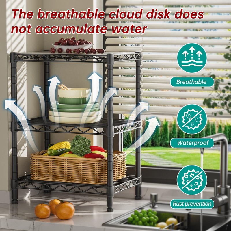 Golpart 3 Tier Adjustable Storage Shelves Heavy Duty Metal Utility Shelf Wire Shelving Unit Organizer Rack for Home Kitchen Office Bathroom Pantry Room 12" D x 18" W x 30" H