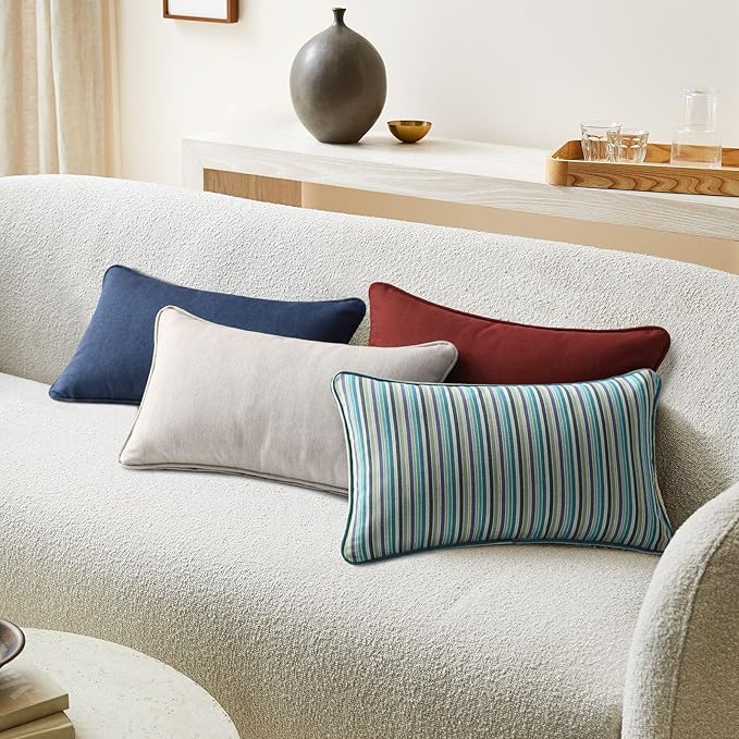 Sunbrella Decorative Outdoor Water Repellent Throw Pillows with Inserts, Set of 4, 20" x12" Pillows for Patio, Backyard, Bed, Couch, and Patio Furniture, Swell Turquoise