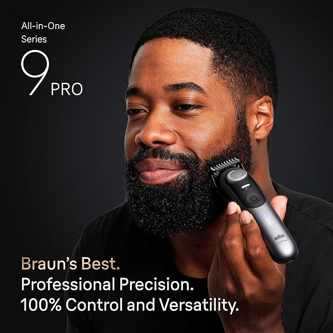 Braun Series 9 PRO All-in-One Beard and Body Trimmer for Men with Gillette Labs Razor, Cordless Grooming System with Precision Length Control, Rechargeable Electric Facial Hair Tool, AIO 9570