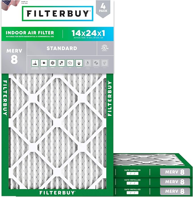 Filterbuy 14x24x1 Air Filter MERV 8 Essential Dust & Allergy Defense,