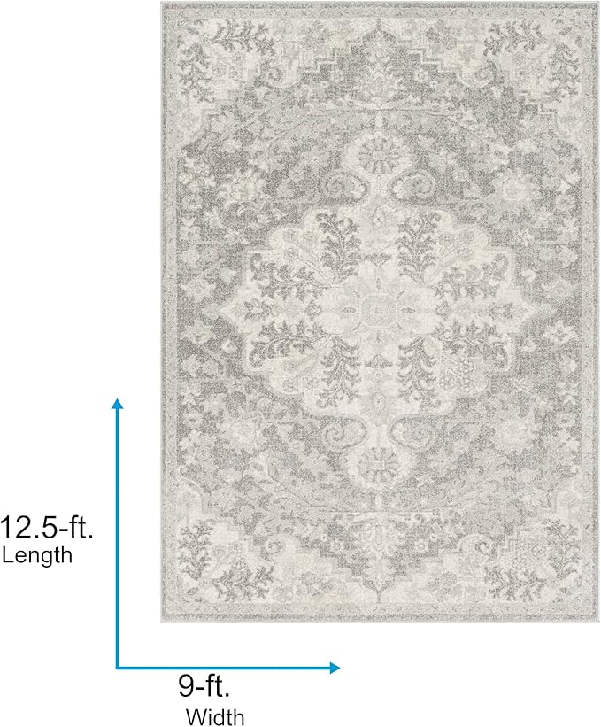 Livabliss Area Rugs - 9x12 Odelia Vintage Boho Black Gray Charcoal Area Rug for Living Room Bedroom - Floral Medallion Stain Resistant Carpet for Kitchen, Nursery, Office (9' x 12'6")