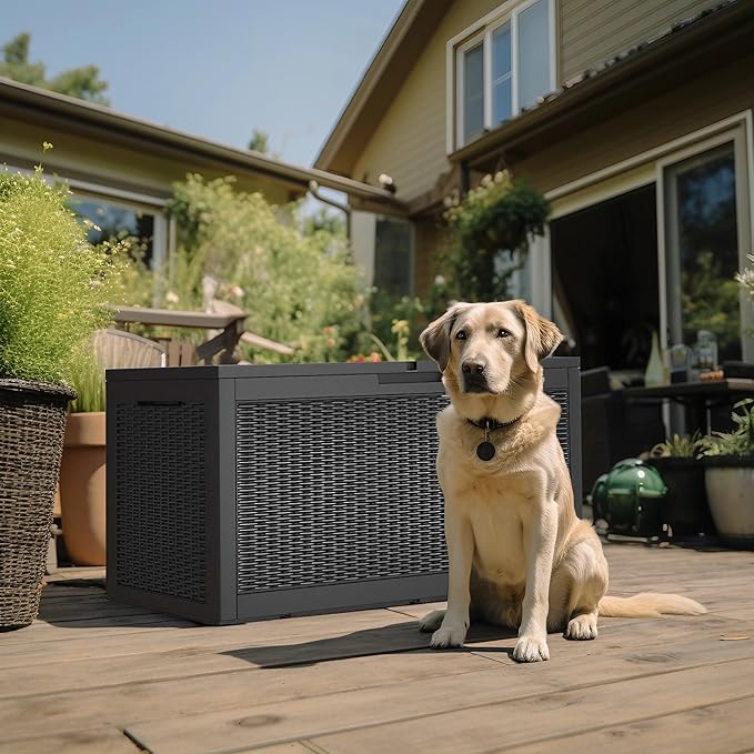 100 Gallon Outdoor Storage Box,Waterproof Lockable Resin Deck Box,Storage Container with Reinforced Support for Patio Cushions, Furniture Supplies, Garden Tools, UV-Resistant Outdoor Chest (Black)