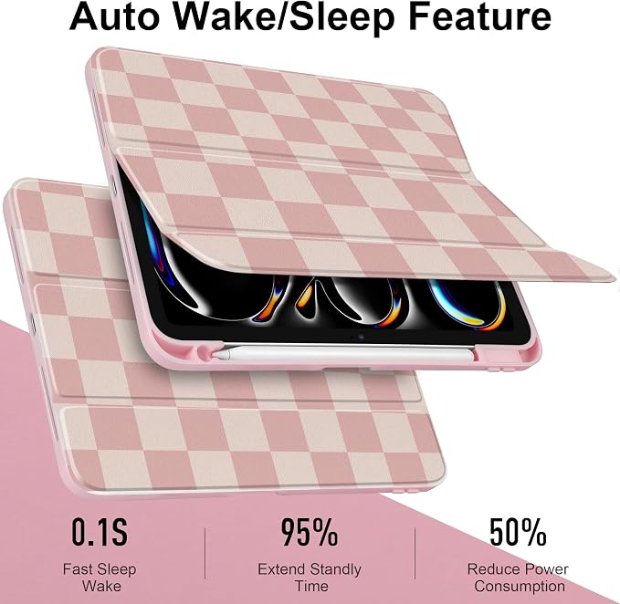 Case for iPad Pro 11 inch M5 2025 /M4 2024 Blue Ribbon Stripe | Blue Ribbon Stripe Folio Case with Clear Back Pencil Holder Trifold Stand and Auto Sleep/Wake for Preppy Aesthetic Users