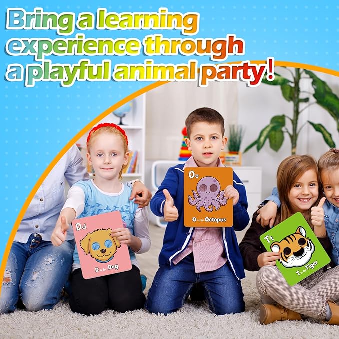 Aizweb Alphabet Flash Cards,Giant Animal Flash Cards for Toddlers 1-3,Alphabet Learning Toys Lowercase Uppercase Letter Learning Game ABC for Kids Ages 3-5 Classroom Preschool Kindergarten