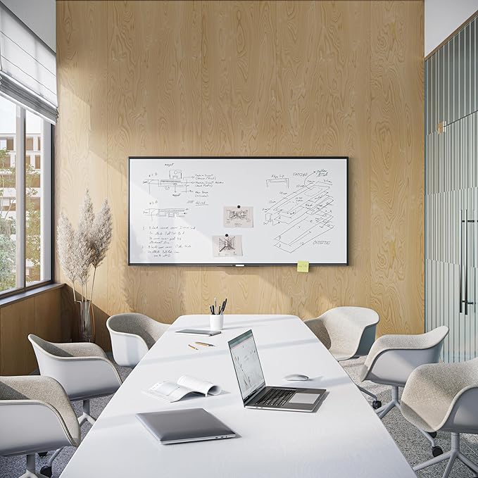 U Brands PINIT Magnetic Dry Erase White Board with Pin Strips, Black Aluminum Frame with Black Cork Strips Across The Top and Bottom (96" W x 48" H)