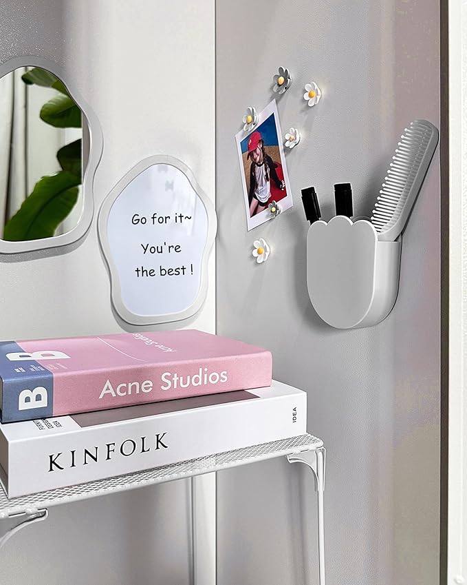 KEYDUACU 12 pcs Girls Locker Accessories, Locker Decorations Including Mirrors, whiteboards, Magnets and organizing Supplies. Ideal for Back-to-School Essentials and The Office (12 pcs-Light Gray)