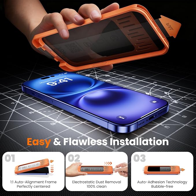 2 Pack Privacy Screen Protector for iPhone 16 plus/iPhone 15 plus 6.7 28° Anti-Spy Tempered Glass with Auto Dust Removal Easy Installation Kit Bubble-Free Case Friendly