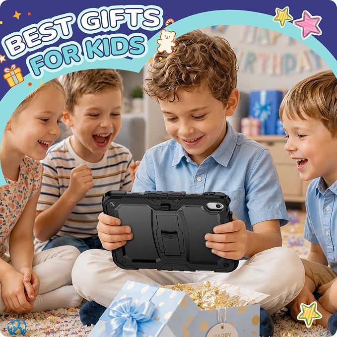 HXCASEAC Case for iPad 9th/8th/7th Generation Case Kids Boys Drop Proof | Built-in Screen Protector Pencil HolderStand Protective Silicone Shockproof Hard Rugged Black