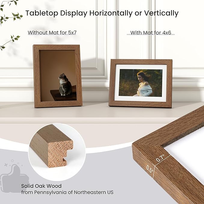 Axeman Oak 5x7 Frame With Mat | Black Wooden Picture Frame - 3 Pack With Hanging Hardware