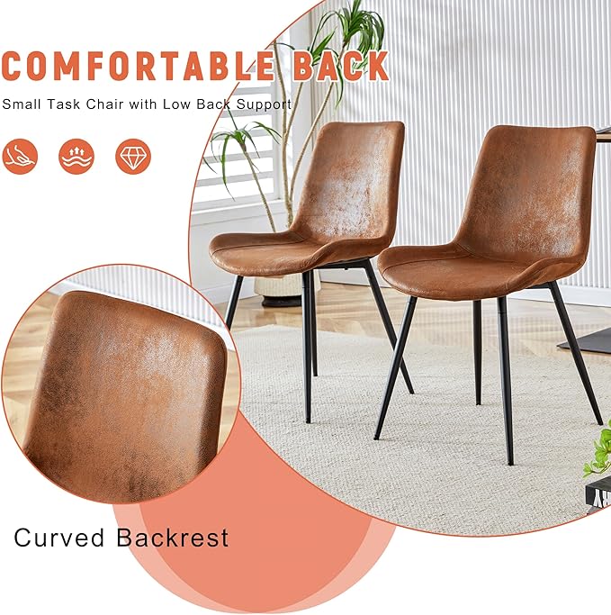 AZmac Round Dining Table Set for 4, Wooden Round Table 5-Piece with Modern Farmhouse Dining Table and 4 Suede Leather Chairs for Kitchen Dining Room, Wooden Table + 4 Saddle Brown Chairs