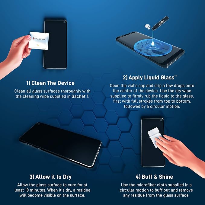LIQUID GLASS Screen Protector for All Smartphones Tablets and Watches Scratch and Shatter Resistant Wipe On Nano Protection for Up To 4 Devices - Bottle