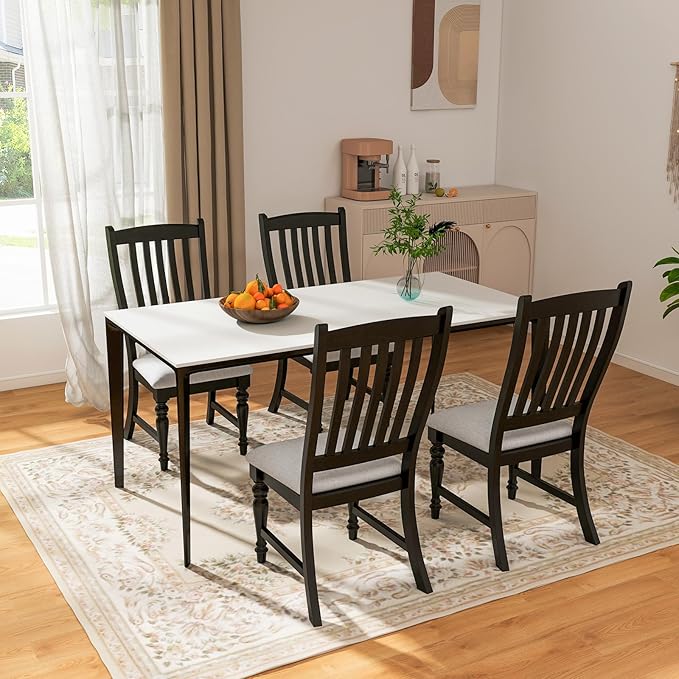 Giantex Wood Dining Chairs Set of 2, Farmhouse Black Kitchen Chair with Solid Wood Frame, Max Load 355 Lbs, Armless Upholstered Dining Side Chairs with Cushion Seat, Slat Back Dining Room Chairs