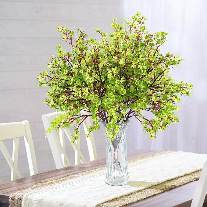 Hananona 10 Pcs Babys Breath Green Flowers Artificial Gypsophila Flowers St. Patrick's Day Fake Silk Flowers for Home Decor Spring Floral Arrangement Table Centerpieces