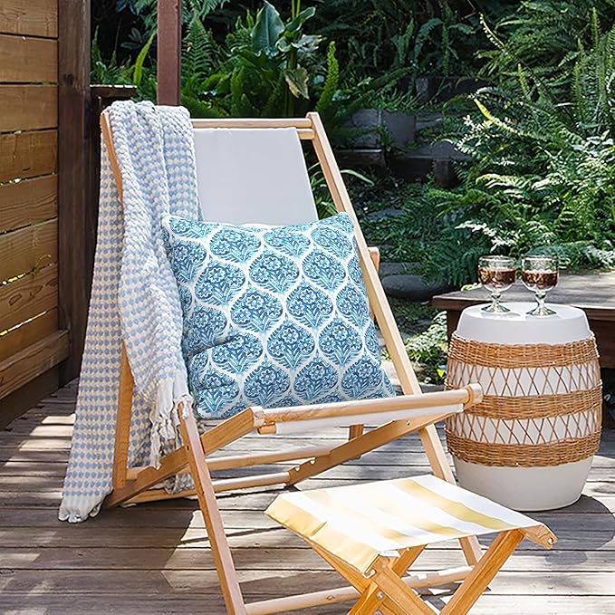 Outdoor Pillows for Patio Furniture 18x18 inch, Square Outdoor Throw Pillows with Inserts, Decorative Toss Pillows for Garden Couch Home Sofa Office Chair, Pack of 2, Celadon Geometric