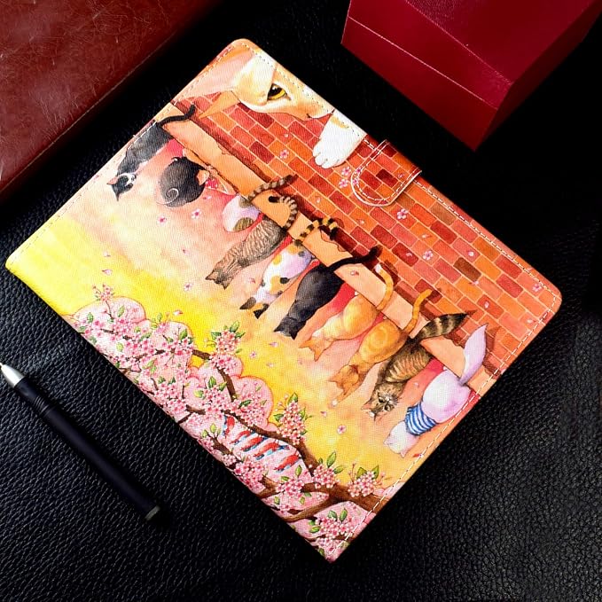 Universal 7 Inch Tablet Case Techcircle Ultra Slim Lightweight PU Leather Stand Folio Flip Wallet Protective Shell Case [Card Slots] [Magnetic Closure] for All 7 Android Tablet PC Cherry Blossom