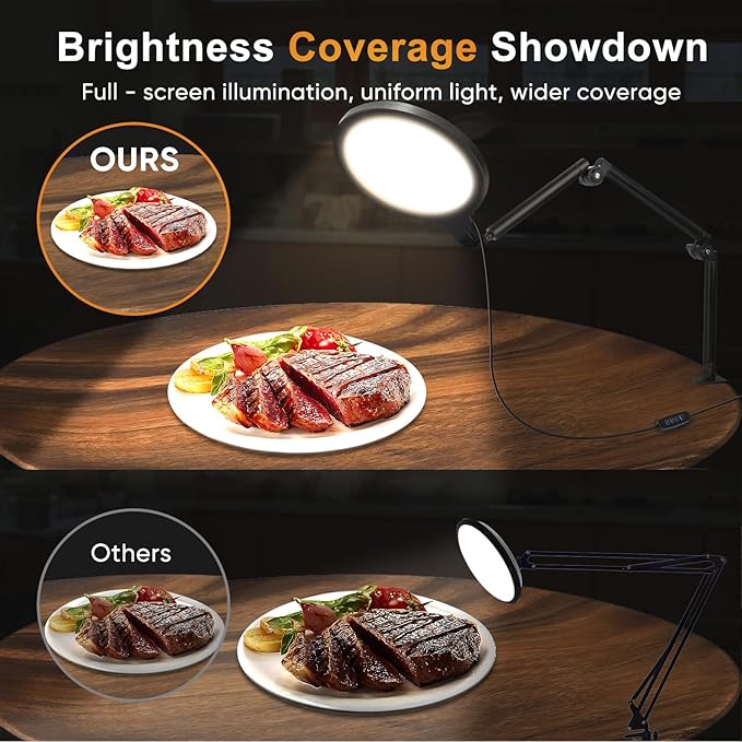 Desk Ring Light, 10" LED Ring Light for Desk with Clamp, 360°Rotate & Flexible Height Full-Screen Overhead Ringlight for Video Recording, TikTok, YouTube, Live Streaming, Content Creation, Black