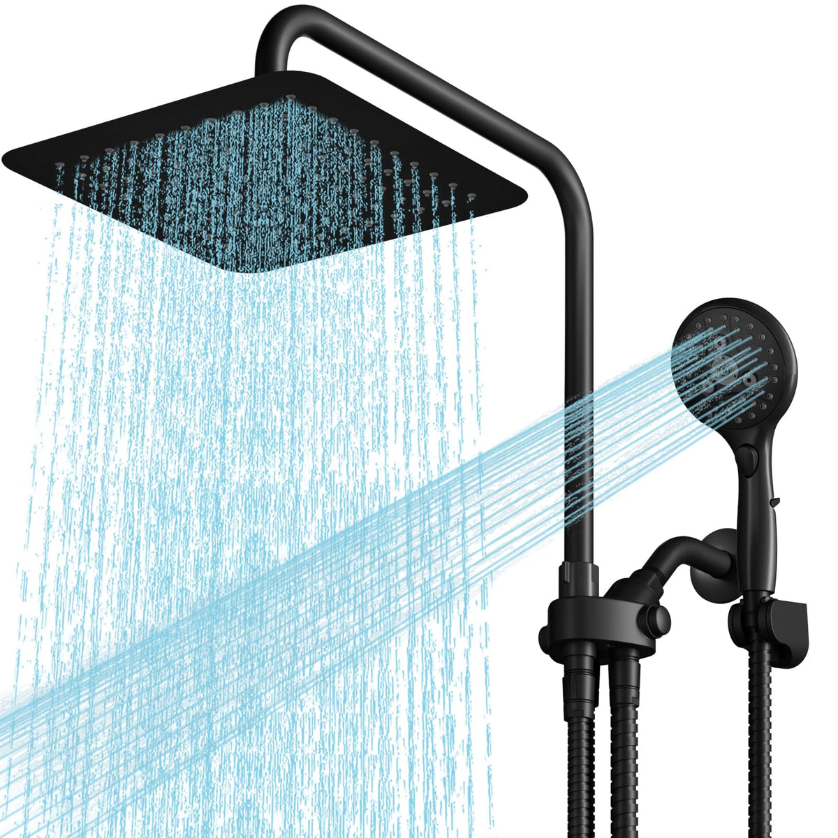 High Pressure Rainfall Shower Head with Handheld Combo: Upgrade Dual Shower Head with 10 Inch Fixed Rain Showerhead and 7 Sprays Handheld Shower Head, Adjustable Height (Up to 13.4"), 71" Hose (MB)