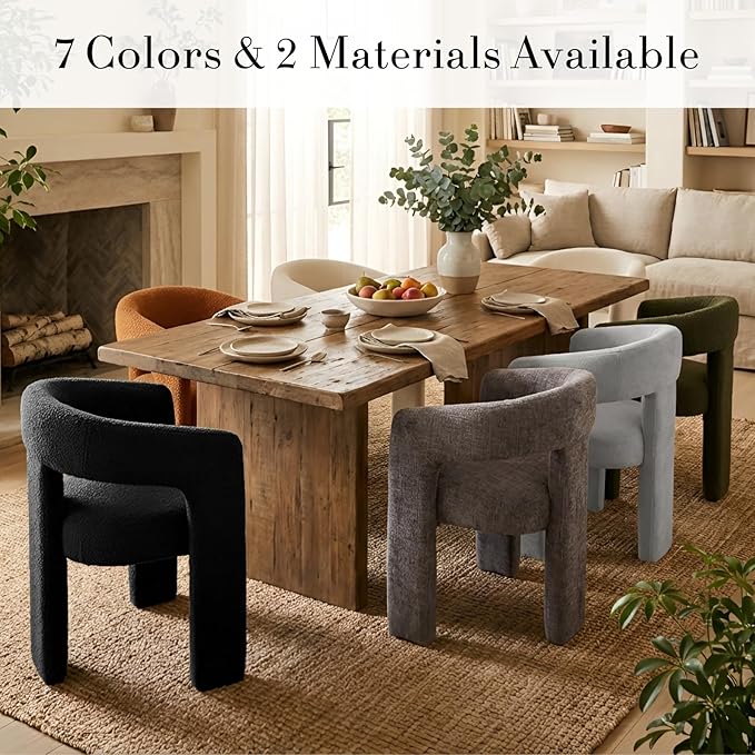 Modern Sherpa Dining Chairs Set of 6, Upholstered Barrel Chairs with Arms Comfy Accent Side Chairs for Living Room/Dining Room/Reception, Terra Cotta