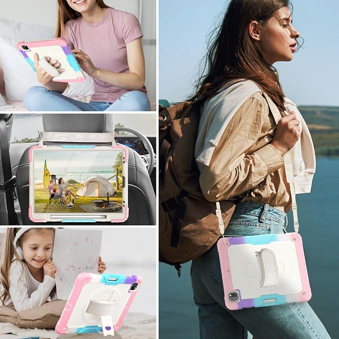 HXCASEAC Case for iPad Pro 12.9 Case (6th 5th 4th 3rd Generation) Shockproof Design | Pencil Holder | Hand Strap | Screen Protector | Heavy Duty Protective iPad 12.9 inch 2022/2021/2020/2018 - Black