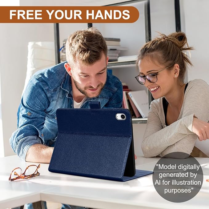 Genuine Leather Case for iPad 11th Gen 11/10th Gen 10.9 Black | Pencil Holder Adjustable Stand Auto Wake/Sleep Shockproof