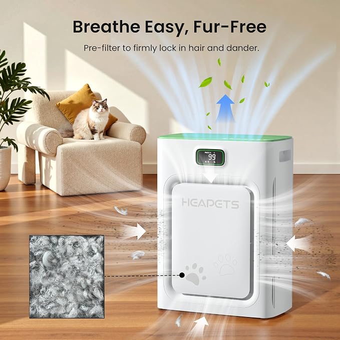 Pet Air Purifier for Home Large Room 2500 sq ft, H13 HEPA Washable Double-Sided
