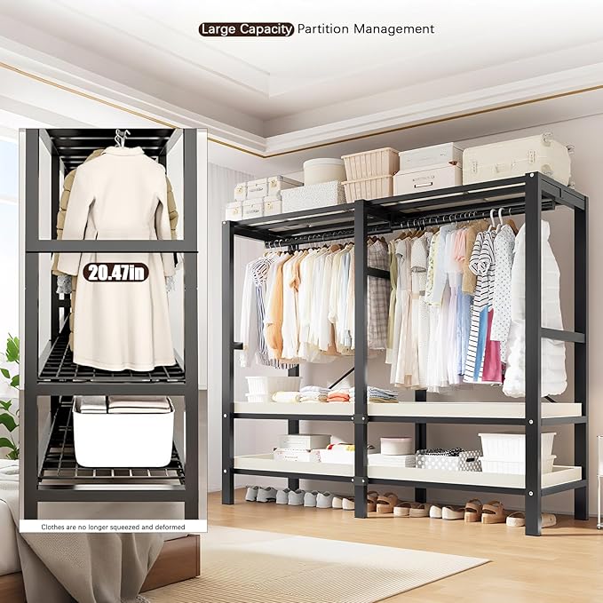 Foldable Portable Armoire Wardrobe Closet for Hanging Clothes Rack, Heavy Duty Covered Clothes Rack with Cover(HARDBOARD Magnetic), Closet Garment Rack for Bedroom Storage (KT Off-white, 49.21in)