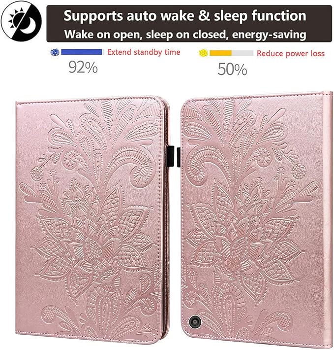 for Kindle Fire HD 8 Tablet (only Fits 10th Generation) &amp Fire HD 8 Plus 8 Case 2020 with Stand/Pencil Holder/Card Pocket/Elastic Band Embossed PU Leather Floral Cover Brown Peacock Flower