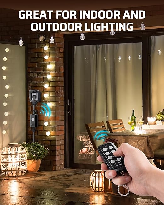 DEWENWILS Outdoor Remote Control Outlet, 15A Wireless Remote Control Switch, 100FT Control Range & 14AWG SJTW Power Cord, Weatherproof for Outdoor Appliances, 1 Remote Control+3 Outlets