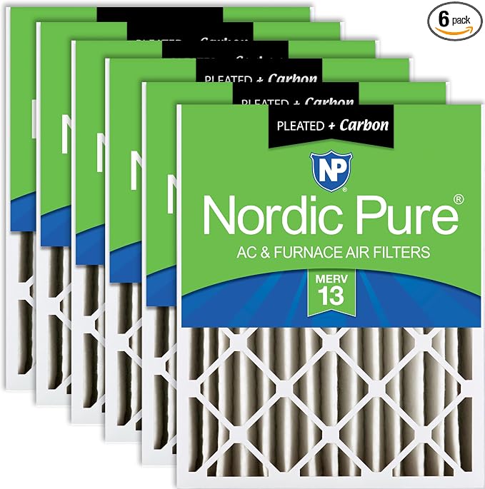 Nordic Pure 16x20x4 Pleated Air Filters MERV 13 Plus Carbon 6 Pack