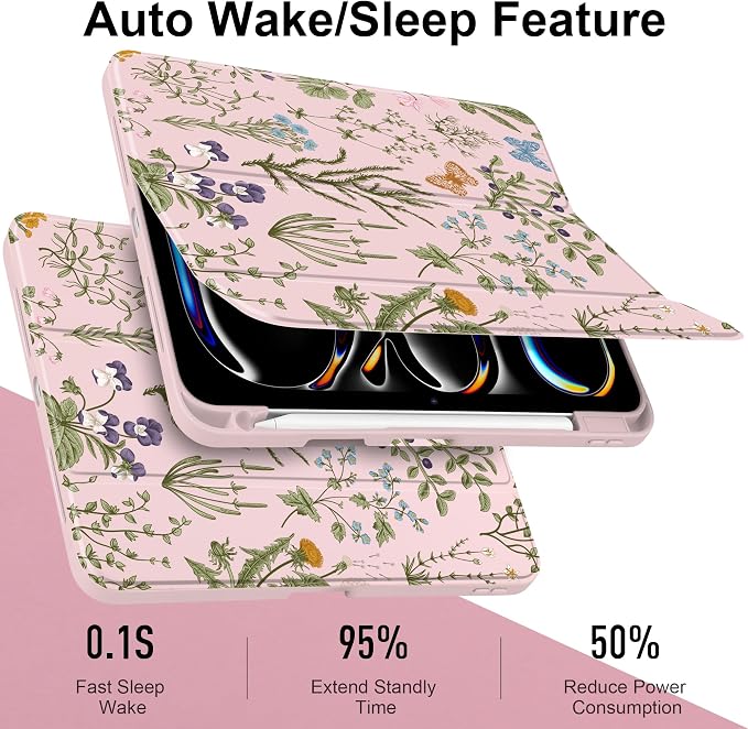 DONGKE for iPad Pro 11-Inch Case (M5 2025 / M4 2024) 6th/5th Generation [Auto Sleep/Wake &amp Pencil Pro Holder] Clear Acrylic Back Smart Trifold Stand Cover Bear &amp Cherry