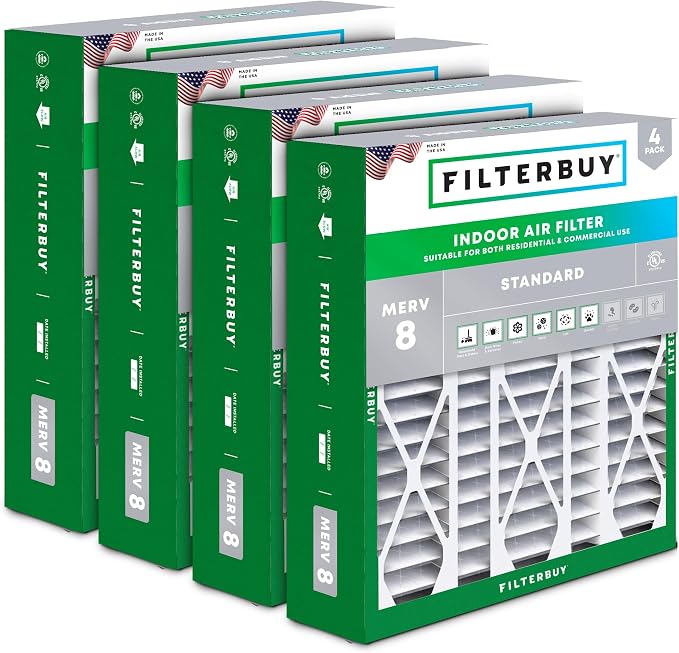 Filterbuy 20x25.25x3.5 Air Filter MERV 8 Essential Dust & Allergy Defense