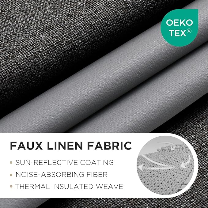 Joydeco Charcoal Grey Blackout Curtains 90 Inches Long, Curtains 90 Inch Length 1 Panel for Bedroom, Thermal Insulated Linen Black Out Curtains with Grommets(100x90, Charcoal Grey)