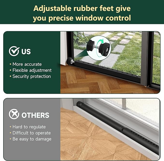 WooFog Adjustable Window Security Bars Vertical, Heavy Duty Sliding Patio Glass Door Lock Bar with Rubber Feet, 17-32 inch Window Safety Stopper for Up and Down Windows -Black 4 PCS Patented