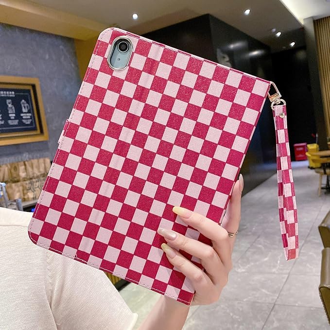 Checkered Case for iPad (A16) 11th Generation 11 Inch (2025) iPad 10th Generation 10.9 Inch (2022) with Pencil Holder (Black)