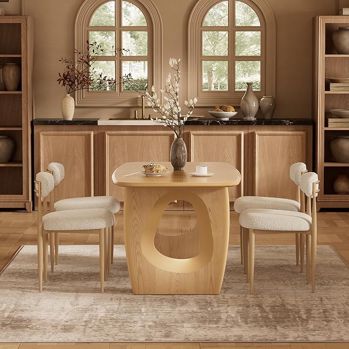 Morden Fort Modern Dining Table Set for 4, 68'' Rectangle Dining Table with 4 Chairs, Kitchen Table with Pedestal Base, Dinner Table for Dining Room, Kitchen, Living Room (Natural)