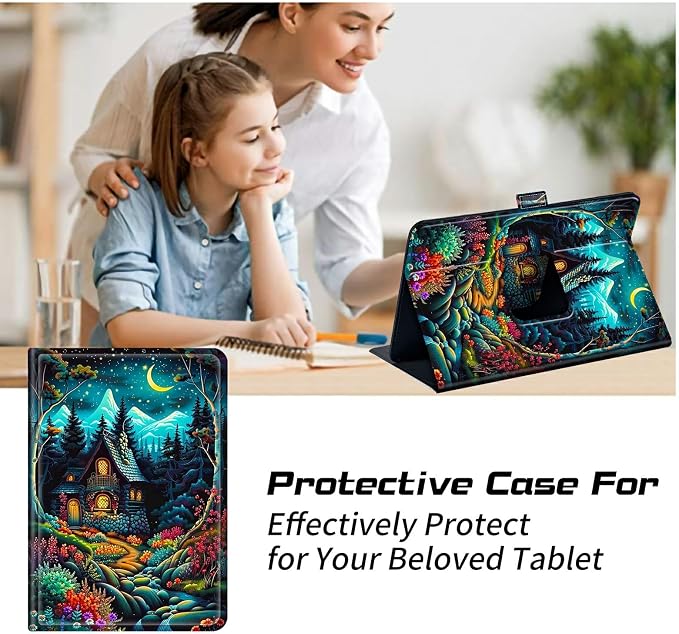 for Walmart Onn 10.1 2024 Onn 10.1 Gen 4 Universal Tablet Case 360 Degree Rotating Kickstand Protective Stand Case with Multiple Viewing PU Leather Shell Case Black Book Cat