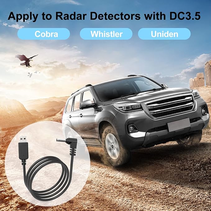Radar Detector Cable USB to DC3.5 Plug Cablefor Cobra Whistler Escort Valentine One Uniden Beltronics Radar DetectorReplacement Power Cable for Radar Detectors (DC3.5-6.56ft)